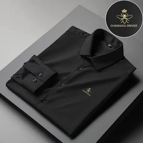黑色衬衫男长袖春秋季免烫抗皱商务正装衬衣高级感休闲寸衫轻熟风商品大图