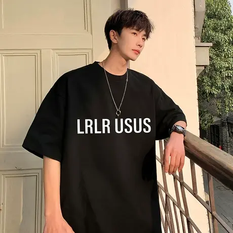 高级感纯棉重磅短袖T恤男ins潮牌2023夏季新款美式高街半袖上衣服商品大图