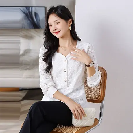 2023年秋季新款女装时尚大码韩版胖mm遮肉显瘦方领长袖方领上衣女图片