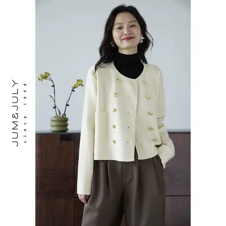 嘉茱莉2023早秋新款韩版小香风针织开衫外套女短款宽松针织短外套图片