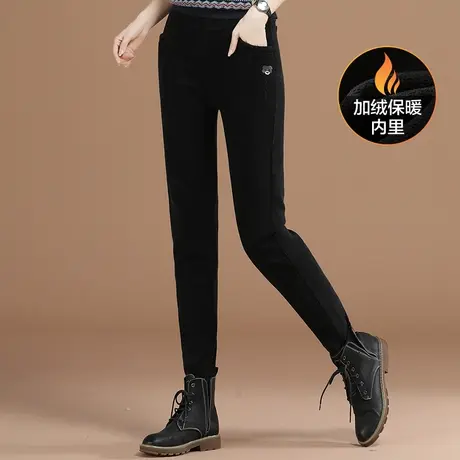 韩潮袭人松紧腰加绒牛仔打底裤女2023冬季新款修身显瘦紧身铅笔裤图片