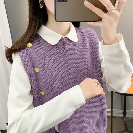 圆领钉扣设计感针织马甲秋装女2023年新款洋气马夹背心秋季上衣潮商品大图