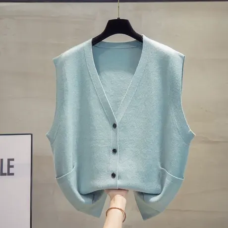 细针v领针织开衫马甲背心女2023秋装新款宽松马夹外穿毛衣坎肩潮商品大图