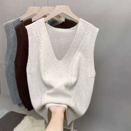 2023秋装新款马甲背心外套坎肩针织衫女士毛衣V领宽松马夹外穿商品大图