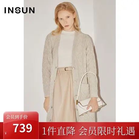 恩裳COVER冬2022时尚重磅绞花休闲百搭保暖牦牛绒毛织衫外套图片