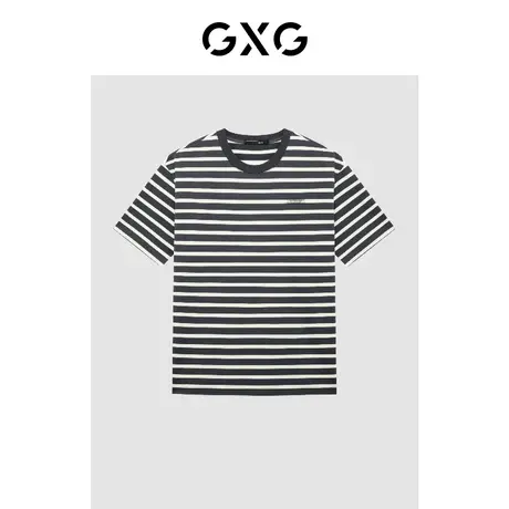 GXG男装 条纹撞色宽松舒适男士T恤圆领短袖23年清仓款图片