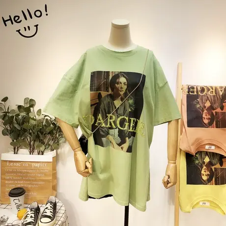 2020夏季新款韩国东大门港风BF复古头像字母亮片短袖欧洲站潮大码图片