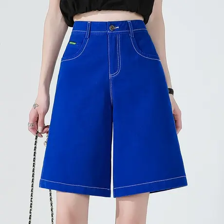 蓝色牛仔短裤女夏薄款2023年新款五分裤女夏季阔腿中裤a字5分裤女商品大图