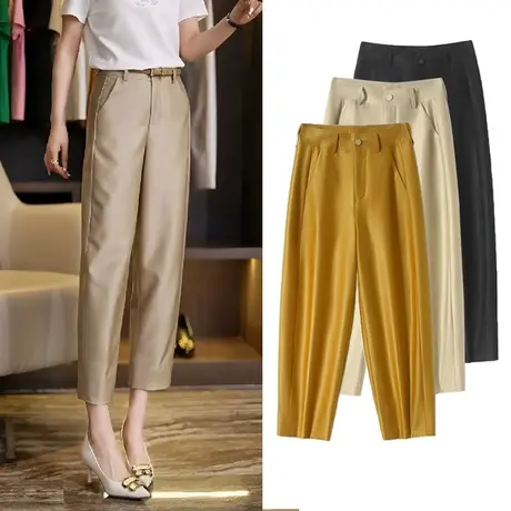 高腰哈伦裤女士裤子2023年夏季新款时尚洋气镰刀裤显瘦九分休闲裤图片