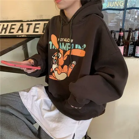 ulzzang卫衣女2020秋冬宽松韩版ins上衣bf慵懒风加绒加厚短款外套商品大图