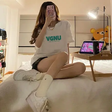 白色t恤女短袖宽松大码仿棉圆领半袖纯色正肩上衣打底衫夏季ins潮图片