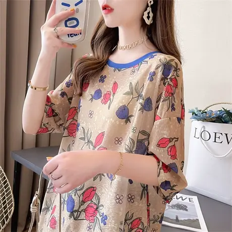 欧货大版短袖t恤女夏季韩版宽松大码女装设计感小众中长款上衣服图片