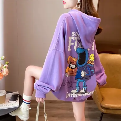 小个子卫衣女秋冬韩版宽松bf慵懒风ins设计感小众加绒加厚外套潮商品大图