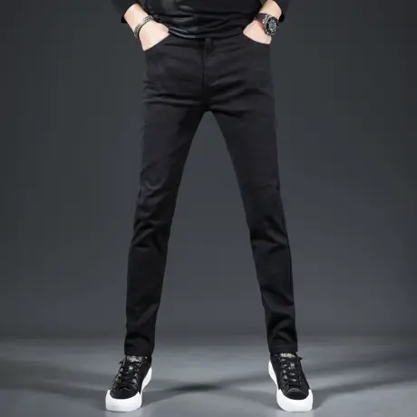 高端黑色牛仔裤男修身小脚秋季2023新款潮流弹力男士休闲裤子百搭商品大图