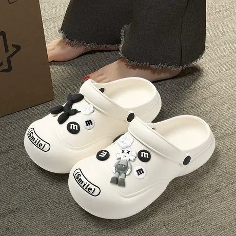 可爱芝麻街包头洞洞鞋女款夏季踩屎感厚底外穿沙滩防滑两穿凉拖鞋图片