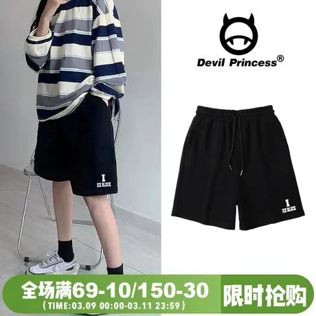 黑色港风学生五分短裤女夏季新款韩版显瘦chic宽松阔腿运动风中裤商品大图