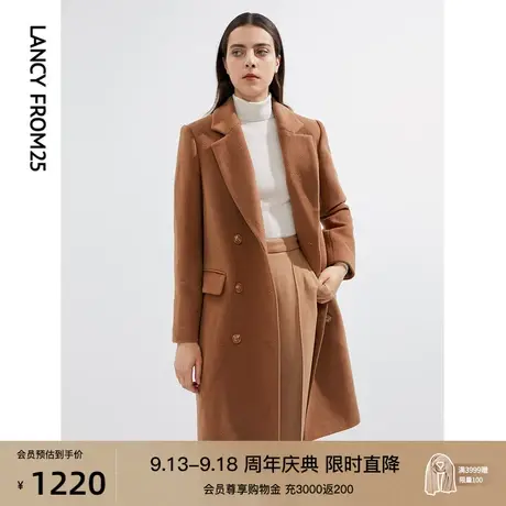 朗姿纯羊毛长款双面呢毛呢大衣女秋冬新款双排扣毛呢外套高端女装商品大图