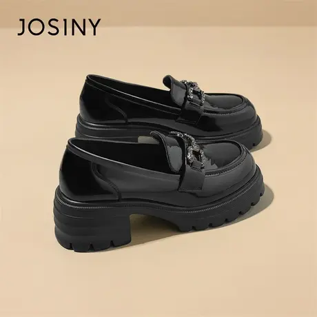 Josiny/卓诗尼乐福鞋女2024春季新款粗跟百搭英伦风一脚蹬小皮鞋商品大图