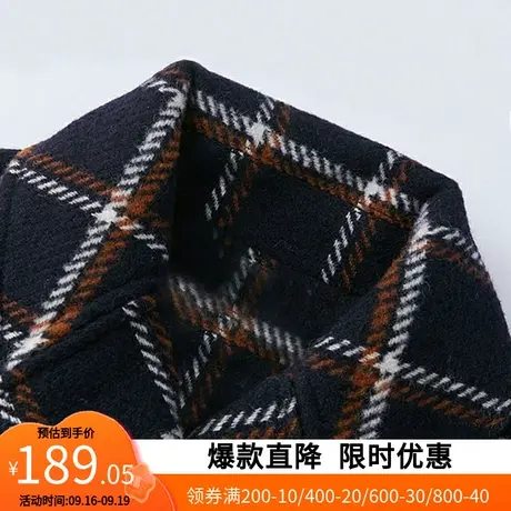艾格冬季女装格子时尚纯色中长款毛呢外套Y596图片