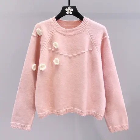日系立体花朵毛衣女秋冬2023新款日系软糯宽松小个子长袖针织上衣商品大图