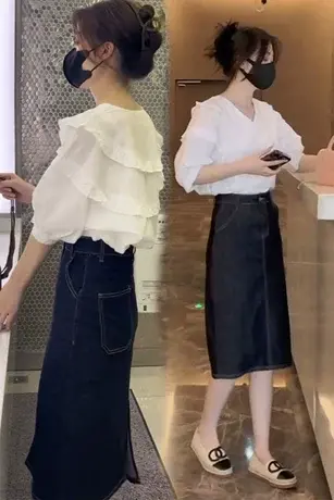 2023夏季新款木耳边衬衫短袖宽松显瘦百搭ins设计感纯色衬衣女潮商品大图