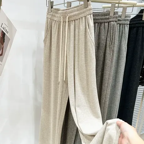 慵懒风宽松阔腿裤子女春季2023新款高腰显瘦窄版直筒运动休闲裤女商品大图