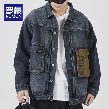 罗蒙男士牛仔衣服2024春秋新款宽松潮流外套潮牌工装夹克男生上衣商品大图