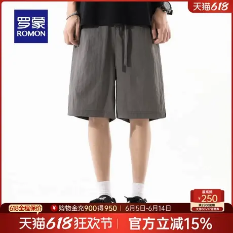 罗蒙男士宽松百搭抽绳松紧腰休闲五分裤2025夏季新款时尚直筒短裤商品大图