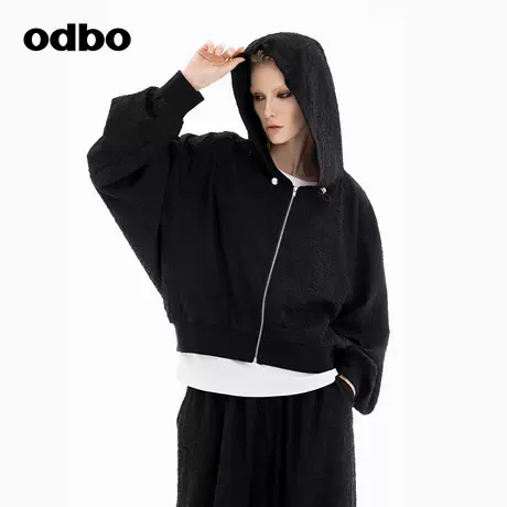 odbo/欧迪比欧时尚潮牌连帽卫衣2024年秋季新款隐藏抽绳短款外套商品大图