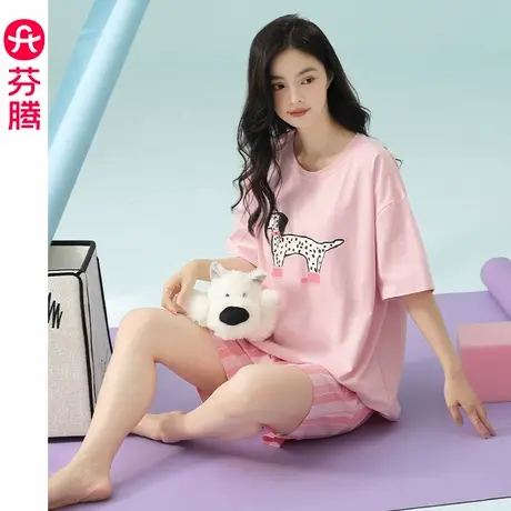 芬腾女纯棉睡衣夏季薄款短袖短裤套装甜美少女宽松休闲夏天家居服商品大图
