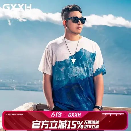 GxxH大码男装夏季2024新款百搭冰丝圆领宽松美式休闲短袖T恤上衣商品大图