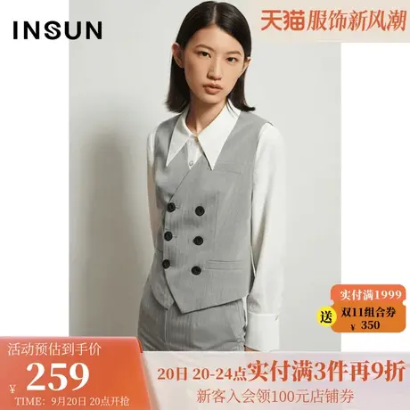 恩裳冬季时尚无袖双排扣轻商务简约大气优雅气质马甲女图片