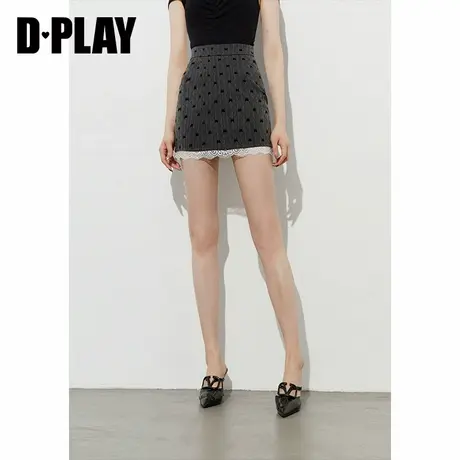 DPLAY【惠品】2025年夏季新款灰色半身裙女气质裙子蕾丝花边短裙图片