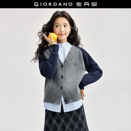 佐丹奴针织衫女装刺绣V领拼色插肩毛织开襟针织衫 18354814商品大图