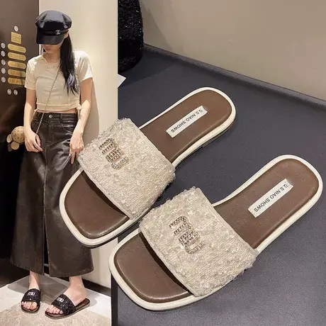 法式高级感平底凉拖鞋女夏外穿小香风2025新款网红外出海边沙滩鞋商品大图