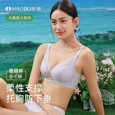 好波内衣女记忆软钢圈薄氧气杯桑蚕丝内杯透气大胸显小胸罩HW2504商品大图
