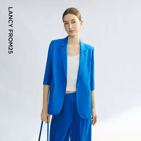 朗姿宝蓝色设计感商务西装外套平驳领ol西服2025年夏季新款图片
