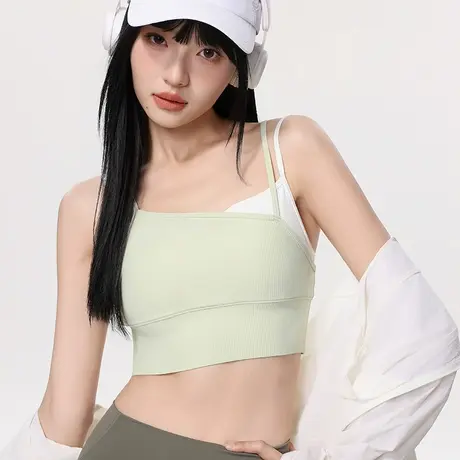 内搭撞色小吊带运动内衣美背外穿女健身瑜伽背心带胸垫裹胸防走光商品大图