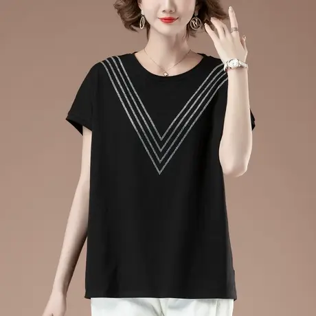 中年妈妈短袖t恤女夏季加肥加大码女装宽松全棉百搭遮肚显瘦体恤商品大图