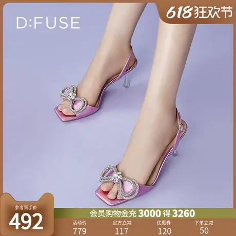 DFuse迪芙斯夏季新款方头蝴蝶结仙女一字凉鞋女鞋DF32115371图片