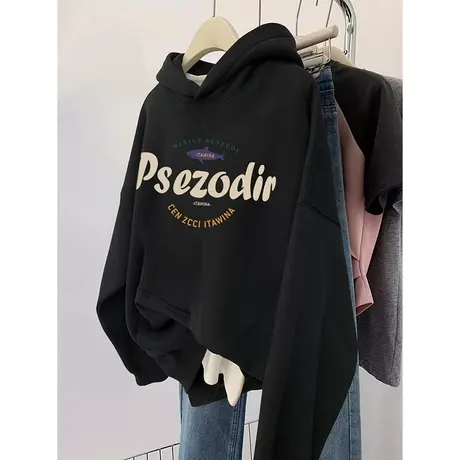 美式复古连帽卫衣女hiphop加绒大码慵懒风上衣ins潮情侣装外套秋商品大图