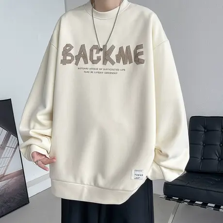 印花长袖t恤男春秋款潮牌ins宽松圆领卫衣青少年打底上衣男装外套商品大图