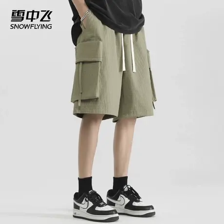 雪中飞休闲裤2025春夏新款复古宽松男士日常百搭时尚大口袋五分裤商品大图