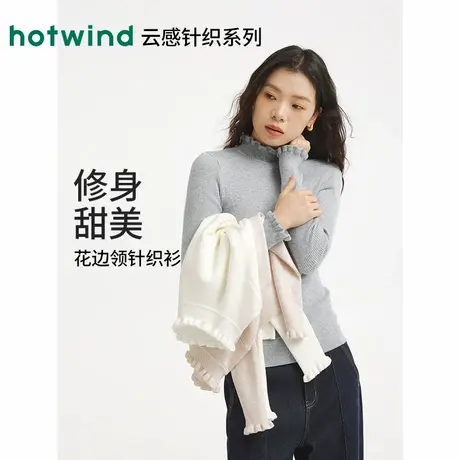 热风2025年冬季新款女士花边领打底针织衫商品大图