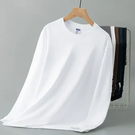 260g美式重磅纯棉长袖t恤男秋冬纯色白色内搭打底衫宽松全棉秋衣商品大图