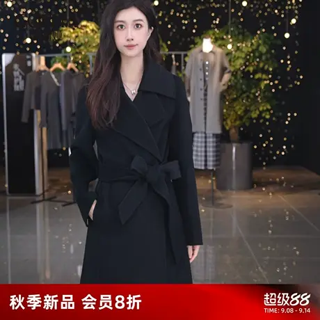 歌莉娅冬季新品羊绒羊毛翻领收腰双面呢大衣配腰带1ECL6N2V0图片