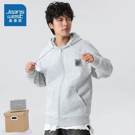 JR真维斯男女同款连帽卫衣外套 2025冬季新品 情侣印花时尚开衫商品大图
