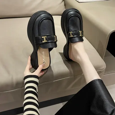 包头半拖鞋女外穿2023夏新款秋冬季毛毛鞋女鞋穆勒鞋懒人凉鞋凉拖商品大图