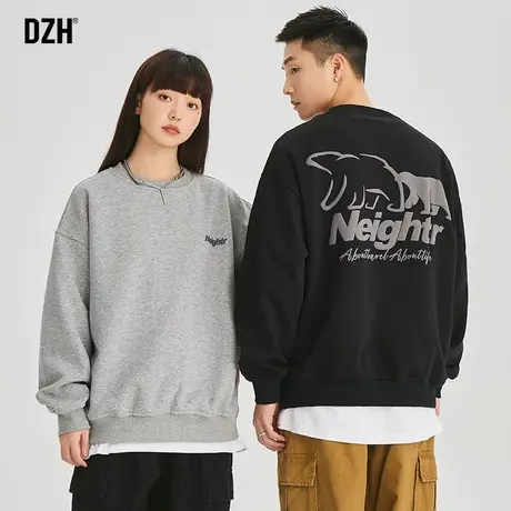 情侣美式重磅卫衣男春秋2023新款休闲宽松圆领长袖男士上衣打底衫商品大图