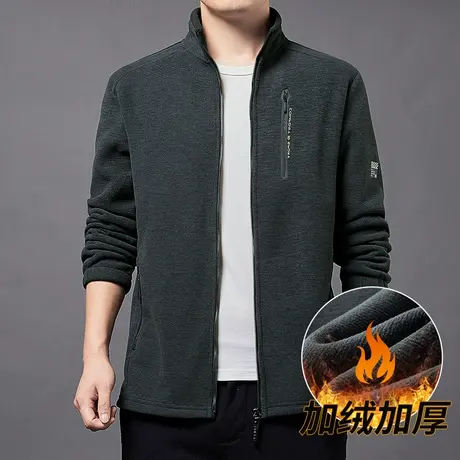 冬季加绒加厚男士保暖外套宽松休闲摇粒绒上衣中老年大码夹克男装商品大图